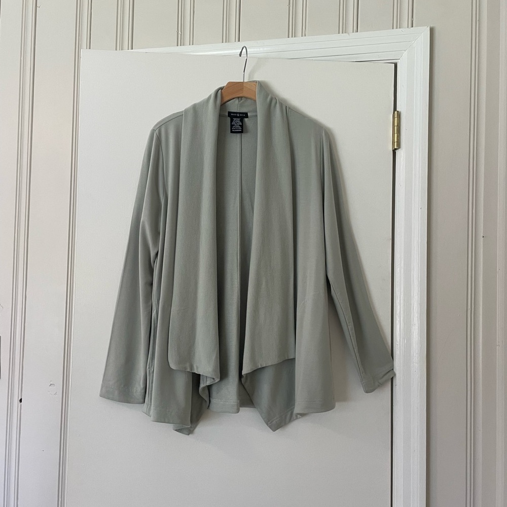 Light Mint Gray Open Front Cardigan